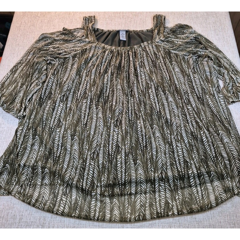 Catherines Cold Shoulder  Green & Creme Women's Shirt Size 3X